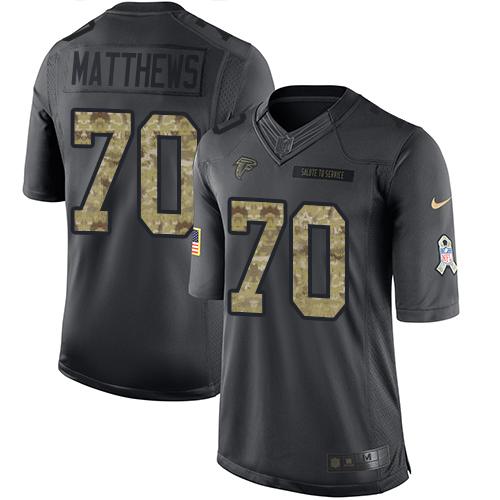 Nike Falcons #70 Jake Matthews Black Men's Stitched NFL Limited 2016 Salute To Service Jersey - Click Image to Close
